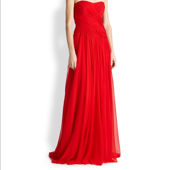Badgley Mischka Dresses & Skirts - Badgley Mischka Strapless Silk Cross-Drape Gown